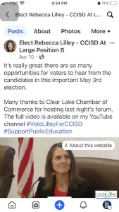 Elect Rebecca Lilley - Facebook Posts, Community Acknowledgement
